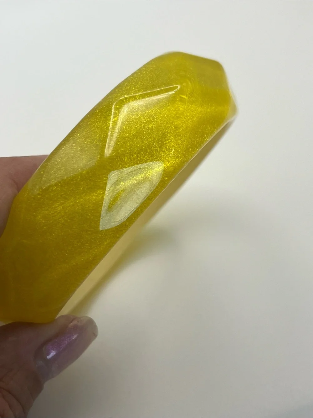 Faceted Glitter Yellow Lucite Bangle Bracelet